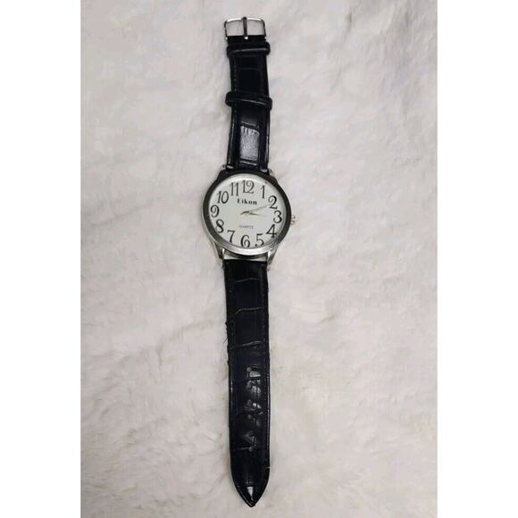 Eikon Silver Tone Quartz Round Case Black Band Watch - Picture 1 of 7